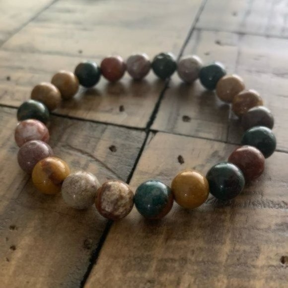 8mm Ocean Jasper Chakra Stretch Bead Bracelet - Picture 6 of 6